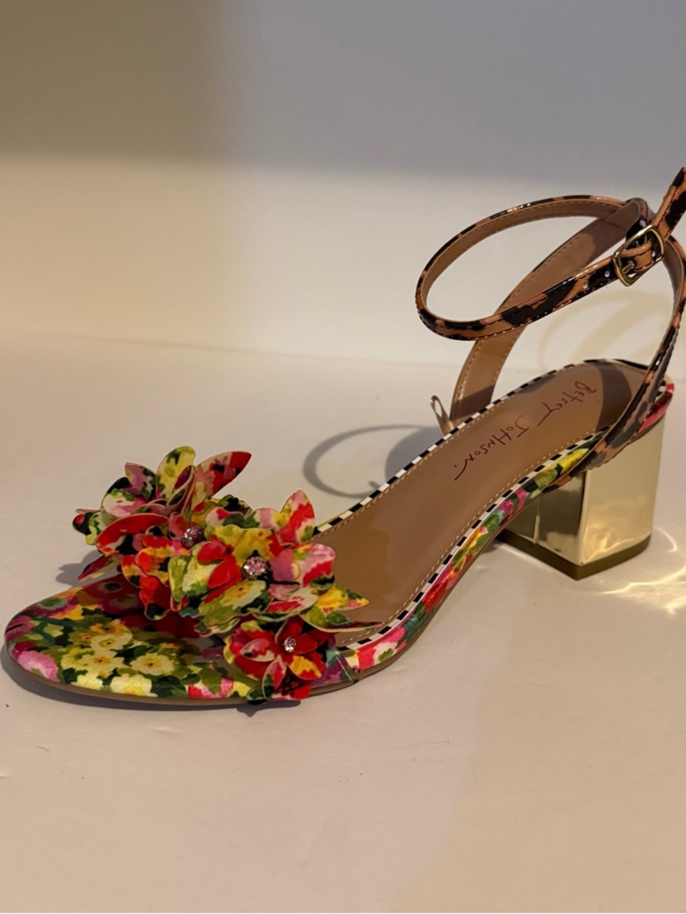 Betsey Johnson Floral Embellished Ankle-Strap Block Heel Sandals - Multicolor - Picture 10 of 10